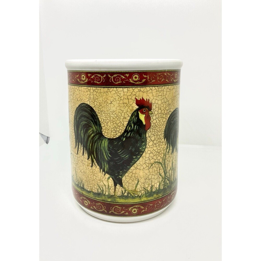 Vintage Ceramic Stoneware Rooster Utensil Crock